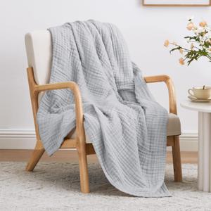 Love's cabin 100% Cotton Muslin Blanket, 6 Layer Lightweight Breathable Gauze Throw Blanket 50 x 60 Inches, Soft All Season Blanket for Couch, Bed, Sofa, Light Grey