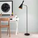 Modern Industrial Floor Lamp For Bedroom, 64'' Adjustable Gold Inner Shade Tall Floor Lamp For Office, Living Room, Skinny Corner Accent Reading Standing Lamp, Retro Farmhouse Mid-Century, Black