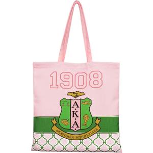 Sorority Gifts Tote Bag for Women, Pink Green Canvas Reusable Grocery Bags for Shopping Travel Work Daily Use