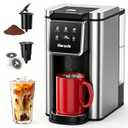 Horavie Single Serve Coffee Maker for K-Cup Pod and Grounds, Hot & Iced Coffee Maker, Strong Button Feature, 6 to 14oz Brew Sizes, 50oz Removable Reservoir, Fit 6.5" Mugs, Stainless Steel, Black