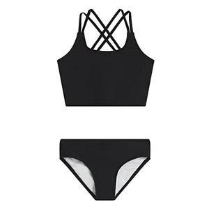 Kanu Surf Girls' Waverly UPF 50+ Beach Sport Criss-Cross Tankini, Solid Black, 12