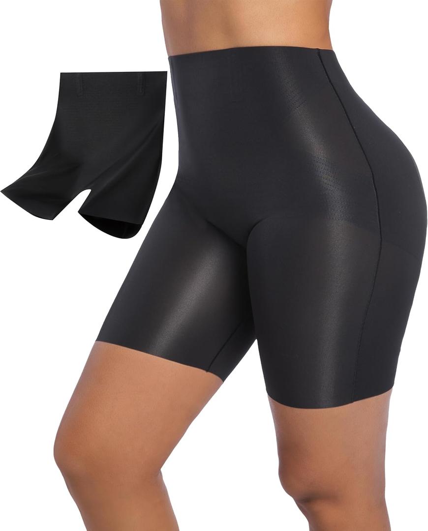 PRETTYWELL Womens Shapewear Shorts Mid-Waist Tummy Control Butt Lift Slip Shorts for Dresses,Seamless no Roll Thigh Slimmer (Small, Black)