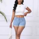 Women's Casual Stretchy Denim Shorts High Waisted Folded Hem Jeans Shorts (L)