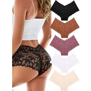 READY TO LOVE Sexy Women's Underwear Lace Shorts V Waist Breathable Cheeky Panties Boyshorts Underwear Women 5 Pack, M