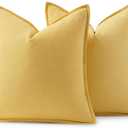 MIULEE Decorative Linen Pillow Covers 18x18 Inch Yellow Boho Farmhouse Neutral Couch Throw Pillows for Bed Pack of 2 Accent Modern Pillowcase Summer Sofa Livingroom Home Decor