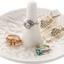 MyGift Decorative White Ceramic Ring Tray for Jewelry, Ring Cone and Trinket Tray with Raised Heart Design