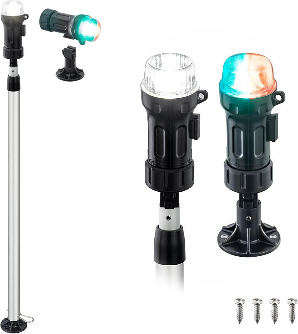 Battery Navigation Lights for Boats,Telescoping Boat Lights Bow and Stern,3AAA Battery Operated,30-52.4 Inches,Fixed Base,for Kayak,Boats
