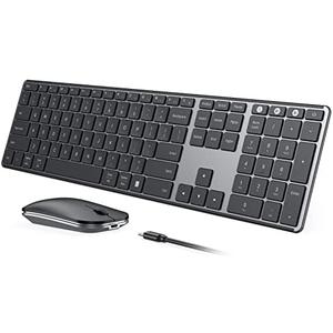 seenda Wireless Bluetooth Keyboard and Mouse Combo (USB + Dual BT), SKM64-3 Multi-Device Rechargeable Slim Keyboard and Mouse, Compatible for Win 7/8/10, MacBook Pro/Air, iPad, Tablet - Black Gray
