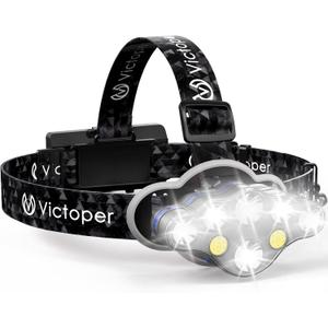 Victoper Rechargeable Headlamp, 8 LED High Lumen Bright Head Lamp with Red Light, Lightweight USB Head Light, 8 Mode Waterproof Head Flashlight for Outdoor Running Hunting Camping Gear, Black (1 Pack)