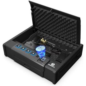 HARDROCK Gun Safe for Pistols, Biometric Wall Mounted Handgun Safe Box for Desk, Bedside,Truck，Drop Down Quick Access Security Safe with Fingerprint Keypad Lock for Home nightstand