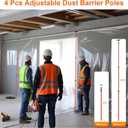 12ft Dust Barrier Poles (4 Packs) with 33x13ft Dust Barrier Sheeting and 2 Heavy Duty Zippers, Dust Containment Telescoping Pole Kit