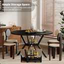 Black Dining Table for 2-4, 42 Inch Round Kitchen Table with Storage, Wooden Circle Dinner Table with Metal Legs, Rustic Mid Century Modern Dining Room Tables for Kitchen, Living Room, Dining Room