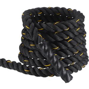 MECCANIXITY Battle Rope 20ft x 1.5 Inch Polyester Workout Rope Heavy Fitness Exercise Rope for Strength Training Home Gym Muscle Building, Black Yellow