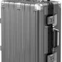 Krute Carry On Luggage Aluminum Frame No Zipper Metal Hardshell PC+ABS Luggage Noble TSA Airline Approved Suitcase with Spinner Wheels 20 Inch Gray
