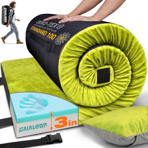 GAIALOOP 3 Inch Memory Foam Camping Mattress, Dual Layer Thick Sleeping Camp Pad for Car Tent Cot, Roll-Up Portable Glamping Floor Bed for Guests Sleepover, Twin: 75*38*3"