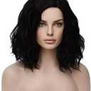 BERON Black Wigs for Women 14 Inch Short Curly Wavy Wig Girls Natural Black Shoulder Length Wig Side Part Wave Halloween Cosplay Party or Daily Wigs