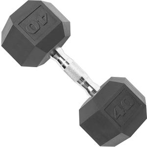 Barbell Rubber Coated Hex Dumbbell with Contoured Chrome Handle, Single (40 lb)