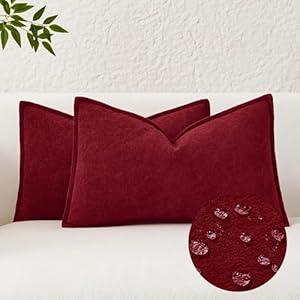 Kevin Textile Valentines Decorative Pillow Covers Burgundy 12x20 Inch Pack of 2 Soft Boucle Textured Waterproof Lumbars Cushions Accent Pillows for Couch Sofa Chair Bed Home Decor Indoor Outdoor