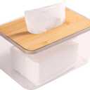 Acrylic Tissue Box Cover, Bamboo Dryer Sheet Holder, Wooden Rectangular Dryer Sheet Dispenser for Storage on Bathroom Vanity, Countertop, Bedroom Dresser