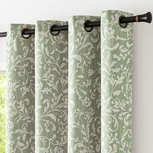 COLLACT 80% Blackout Curtains for Bedroom Green Scroll Floral Patterned Curtains 63 Inch Length Vintage Art Deco Drapes Thermal Insulated Room Darkening Grommet Drapes 2 Panels W50 x L63 Sage Green