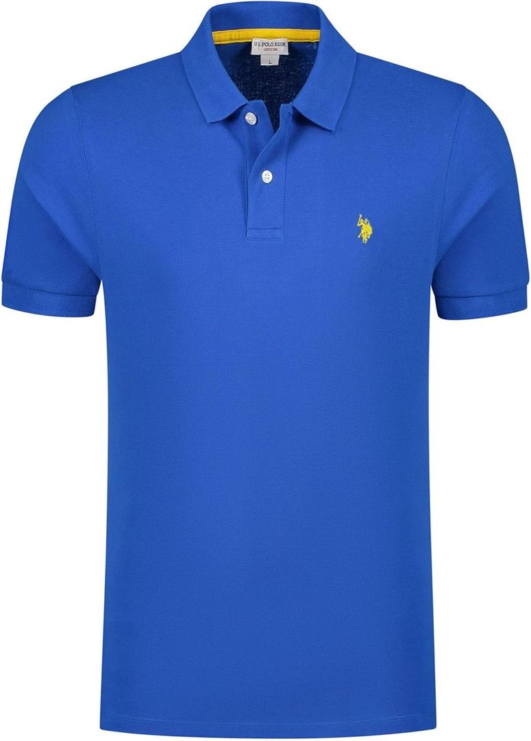 U.S. Polo Assn. Men's Solid Short Sleeve Interlock Polo Shirt, Golf Shirts for Men, Business Casual Polos
, Cobalt Blue, X-Large