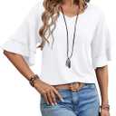 Sialois Womens Blouses Ruffle Sleeve Top V Neck Shirts Casual Outfit Bell Sleeve Cute Tee Spring Fall Summer Fashion Clothes (White, M)