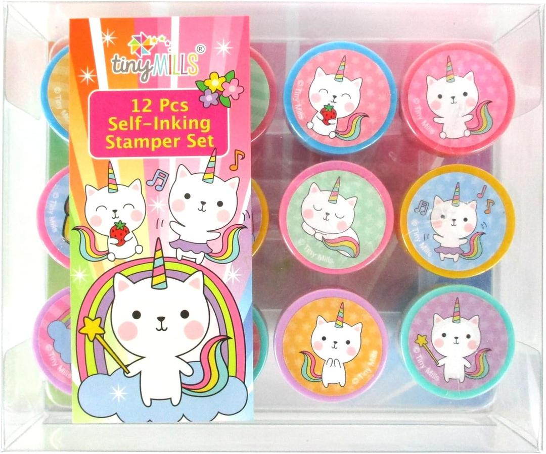 TINYMILLS 12 Pcs Unicorn Stamp Kit for Kids – Cute Self-Inking Unicorn Stamps, Unicorn Party Favors, Classroom Rewards, Goody Bag Stuffers, Birthday Party Supplies