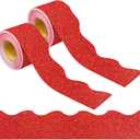 131 Ft Red Glitter Bulletin Board Borders Red Scalloped Bulletin Board Trims Shiny Decorative Border Trims Sparkle Self-Adhesive Border Stickers for Classroom School Home Office Blackboard Desk