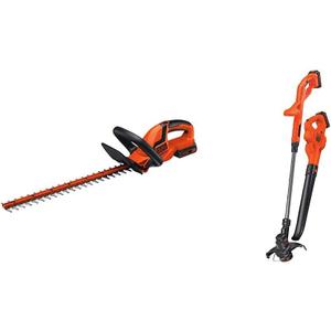 BLACK+DECKER 20V MAX Cordless Hedge Trimmer, 22-Inch (LHT2220) & 20V MAX* POWERCONNECT 10 in. 2in1 Cordless String Trimmer/Edger + Sweeper Combo Kit (LCC222)
