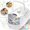 Bubble Machine, Automatic 18000+ Per Minute Big Bubbles Blower Maker for Kids Toddlers with 2 Speeds,6 Wands,Operated by Plugin or Batteries for Outdoor/Indoor Birthday Parties,Wedding (White)