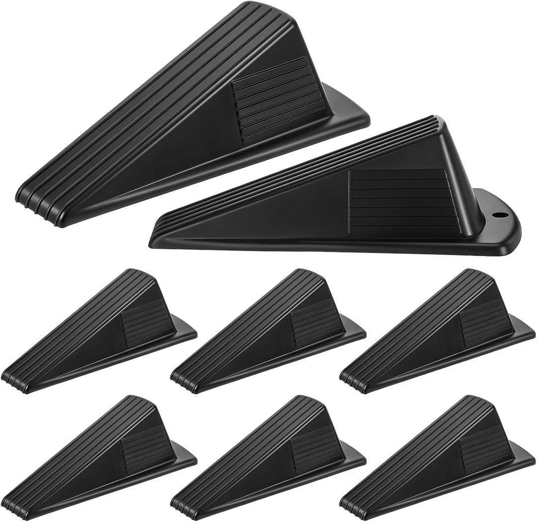 8 PCS Large Rubber Door Stoppers, Heavy Duty Non-Slip Wedge Rubber Door Stoppers Tall up to 2 Inch Hotel Carpet Hardwood Concrete and Tile Stackable Black 6.2 X 3.4 X 2 Inches