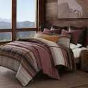 Estes Western Bedding 2 Piece Twin Comforter Set, Copper Striped Rustic Cabin Theme Bed Set, Faux Leather Details, Chenille Jacquard Comforter Set with Pillow Shams