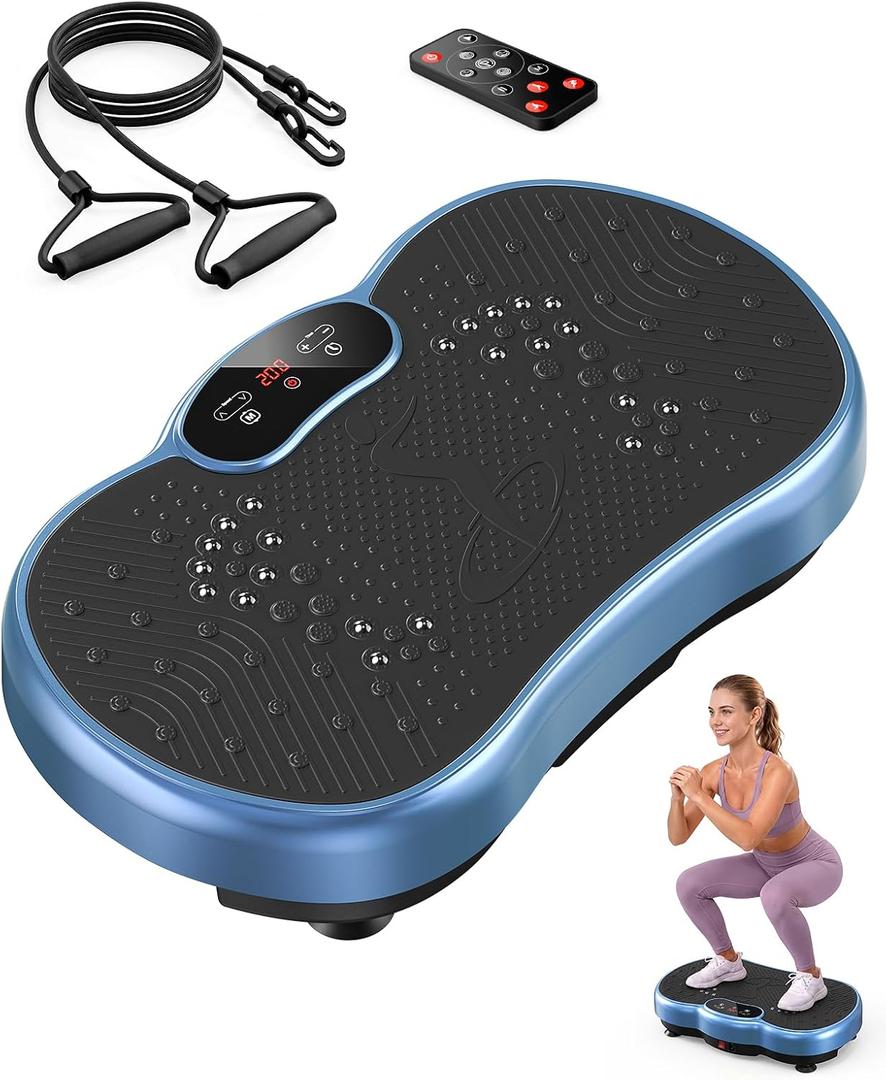 HTM Vibration Plate Exercise Machine, 9 Modes & 120 Speeds, Body Shake Plate with Resistance Bands Slot & Remote Control, Shake Board for Weight Loss Fat Burner Home Fitness Workout