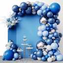 RUBFAC 144pcs Blue Balloons Arch Garland Kit, 18/12/10/5 Inch Blue White and Silver Party Balloons Silver Confetti Latex Balloons for Birthday Wedding Baby Shower Deorations