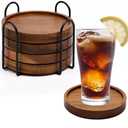 4 Pcs Wood Coasters for Drinks Absorbent, Wooden Coasters with Holder, Drink Coasters for Coffee Table, Absorbent Coaster Set for Table Protection Drink Coasters for Farmhouse, Office, Bar