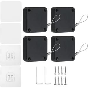 PATIKIL Punch-Free 1200g Automatic Sliding Screen Door Closer, Multifunctional Storm Sensor Door Closer with Steel Drawstring for Bedroom Storm Bathroom Study Room, Black 4Pcs