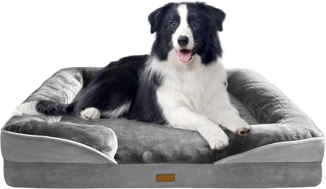 Spotted Play Orthopedic Dog Bed with Sides - Dog Sofa Beds for Large Dogs, Supportive Foam Pet Couch Bed with Washable Removable Cover, Waterproof Lining and Non-Slip Bottom, Grey - L-Plus (38.0"L x 28.0"W x 6.5"Th)