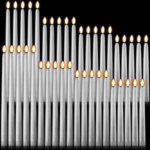Baquler 40 Pcs Flameless Taper Candles LED Flickering Taper Bulk Battery Operated Flameless Candle for Halloween Christmas Birthday Wedding Decoration, 8.5/9.7/10.8/12.8 Inch(White)