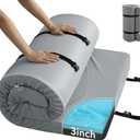 Memory Foam Camping Cot Mattress Pad, 3 Inch Thick Sleeping Pad with Waterproof Cover, Portable Roll up Cot Mattress Pad Mat for Travel Truck Bed Tent, Non-Slip Bottom, 72"24"3", Gray