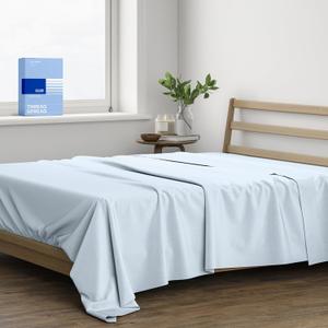 Thread Spread 100% Cotton Queen Flat Sheet Only - 400 Series Glee Collection Queen Flat Sheet (1 PC, Light Blue), Silky Soft, Breathable, Cooling, Sateen, Hotel Top Sheets for Hot Sleepers