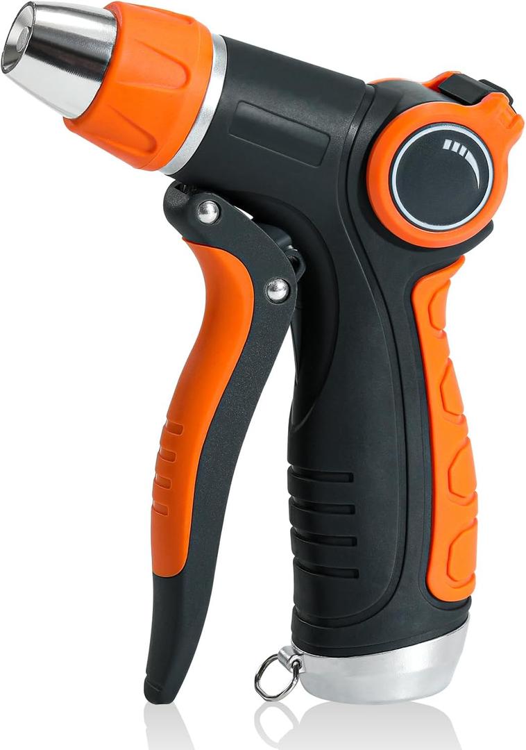 SANAOIND Garden Hose Nozzle Sprayer, Water Hose Sprayer Nozzle with 4 Spray Patterns, Water Flow Thumb Control, Labor-saving Buckle & Front Trigger, for Watering Plants & Lawns, Washing Cars and Pets