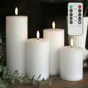 LUSHABOR Flameless Candles, 4 Pack Battery Operated Candles with Remote, Real Wax LED Fake Candles with Timer Flickering for Christmas Wedding Home Party D3 H 5" 6" 7" 9" White