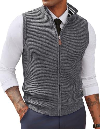 PJ PAUL JONES Men's Sweater Vests Slim Fit Twill Textured Full Zip Sleeveless Vests Casual Outwear XL