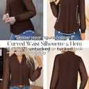GRACE KARIN Women Business Casual Tops Sheer Lace Long Sleeve Blouses Work Office Pleated V Neck Shirt Fall Formal Outfits (Brown), Medium