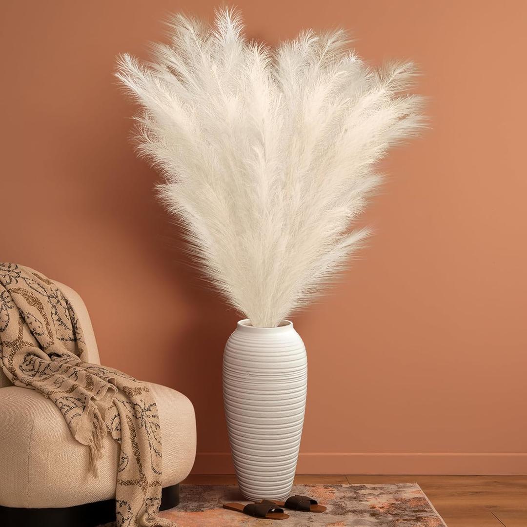 Zeyune 5 Pcs 71'' Large Faux Pampas Grass Decor Tall Faux Pampas Grass Splicable Fake Dried Boho Home Decor Beige Feathers for Vase Artificial Floral for Wedding Home Party Boho Decoration (Beige)