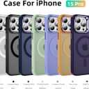 2 x for iPhone 15 Pro Case Compatible with Magsafe, Translucent Matte Camera Kickstand iPhone 15 Pro Case Shockproof Heavy Duty Protective Cover Case for iPhone 15 Pro