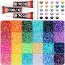 17000Pcs 4mm Rainbow Jelly Colorful Rhinestones Gems Bedazzling Bedazze Kit, Gemstones Jewels Flatback Crystal Diamond SS16 Resin Bedazzler for Crafts Clothes Crafting Book, Bedazzled Bling B7000 Glue