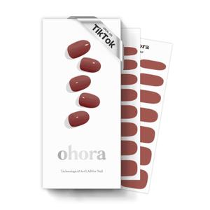 ohora Semi Cured Gel Nail Strips (N Brick) - Brown, Solid, Works with Any UV/LED Lamps, Salon-Quality, Long Lasting, Easy to Apply & Remove - Includes 2 Prep Pads, Nail File & Wooden Stick