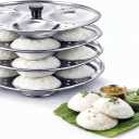 Stainless Steel Idli Stand 4 Tier Silver Idli Maker Rack for Soft Idlis Durable Steamer Accessory for Pressure Cooker and Electric Cooker Indian Cooking Use.