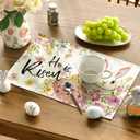 Artoid Mode Bunny Rabbit Eggs Flowers Easter Placemats Set of 4, 12x18 Inch Seasonal Spring Holiday Table Mats for Party Kitchen Dining Decoration